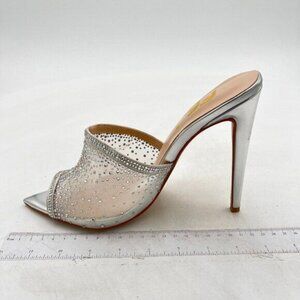 FSJ Women Fashion Mid High Heels Sandals Suede Slip on Open Toe Mules Sexy